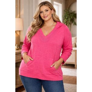 Venezia Lane Bryant Pink Embroidered Hoodie Pull Over Beachy Coastal Size 22/24